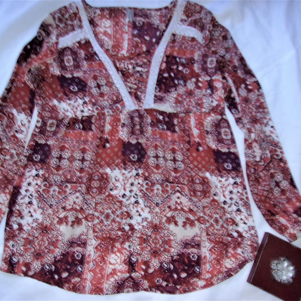 💝4/$15 medium large womens boho pattern shirt top - Picture 3 of 6